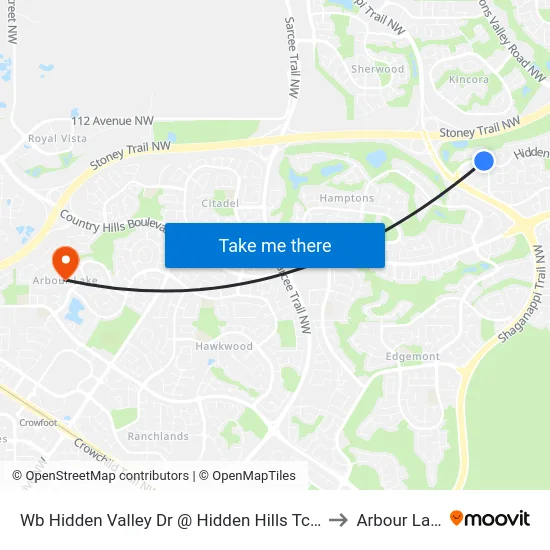 Wb Hidden Valley Dr @ Hidden Hills Tc NW to Arbour Lake map