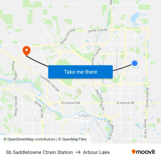 Sb Saddletowne Ctrain Station to Arbour Lake map