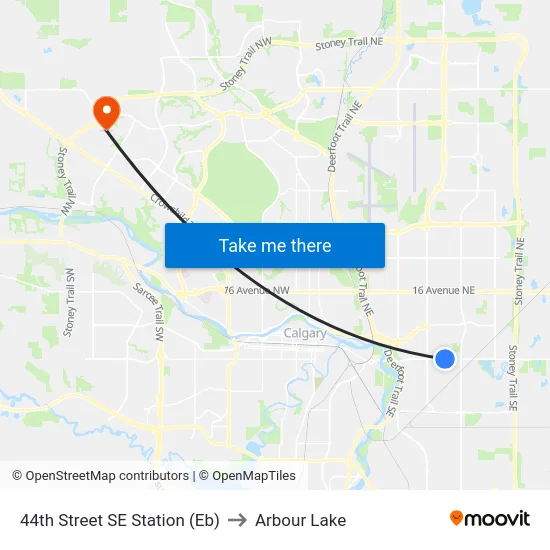 44th Street SE Station (Eb) to Arbour Lake map