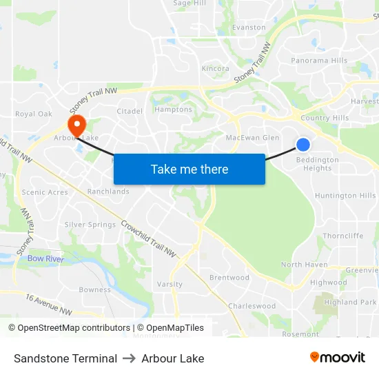 Sandstone Terminal to Arbour Lake map