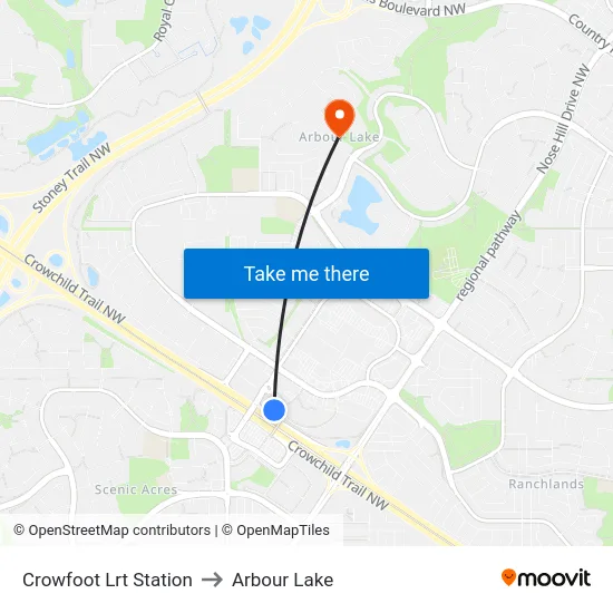 Crowfoot Lrt Station to Arbour Lake map