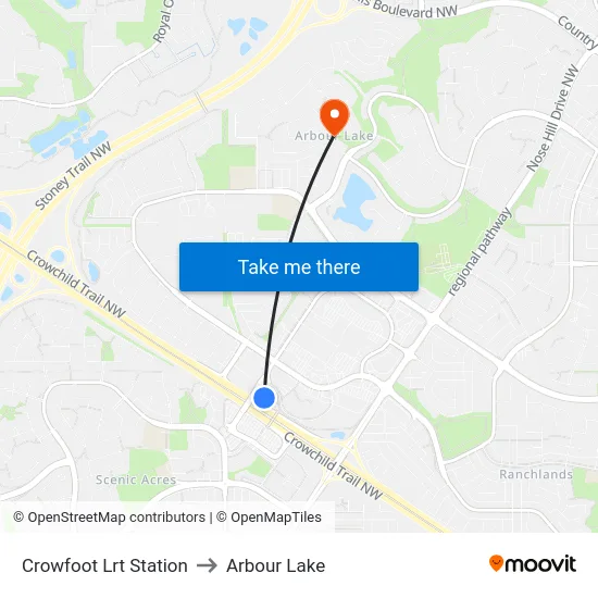Crowfoot Lrt Station to Arbour Lake map