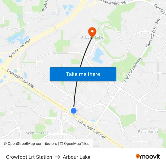 Crowfoot Lrt Station to Arbour Lake map
