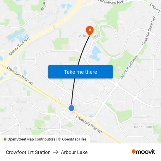Crowfoot Lrt Station to Arbour Lake map