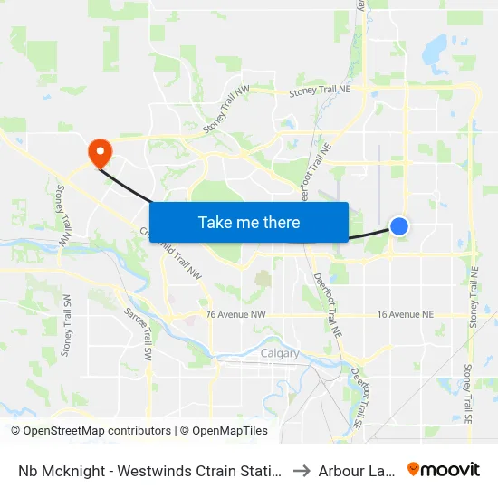 Nb Mcknight - Westwinds Ctrain Station to Arbour Lake map