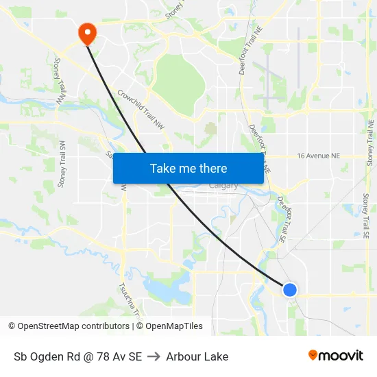Sb Ogden Rd @ 78 Av SE to Arbour Lake map
