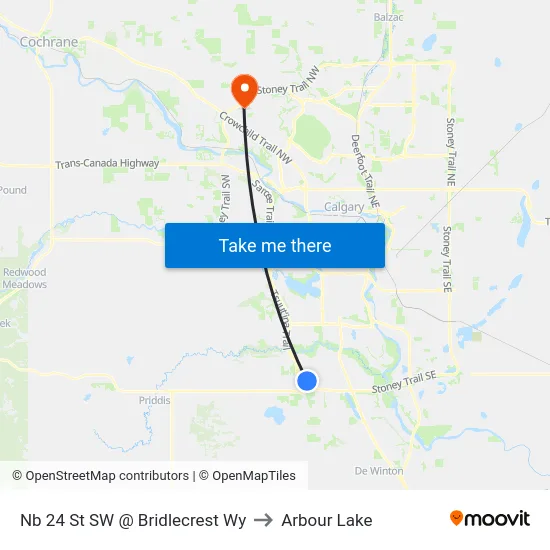 Nb 24 St SW @ Bridlecrest Wy to Arbour Lake map