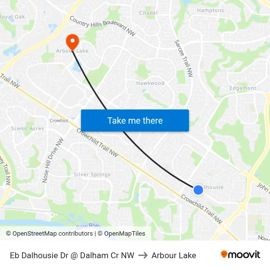 Eb Dalhousie Dr @ Dalham Cr NW to Arbour Lake map