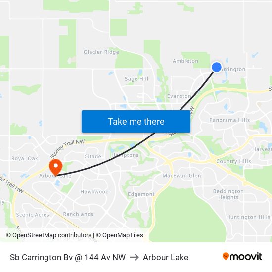 Sb Carrington Bv @ 144 Av NW to Arbour Lake map
