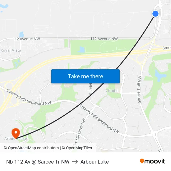 Nb 112 Av @ Sarcee Tr NW to Arbour Lake map