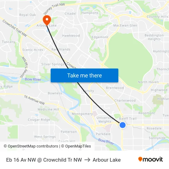 Eb 16 Av NW @ Crowchild Tr NW to Arbour Lake map