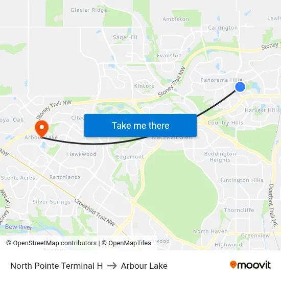 North Pointe Terminal H to Arbour Lake map