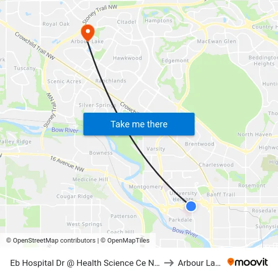 Eb Hospital Dr @ Health Science Ce NW to Arbour Lake map