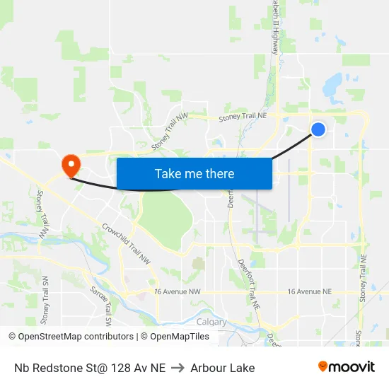 Nb Redstone St@ 128 Av NE to Arbour Lake map