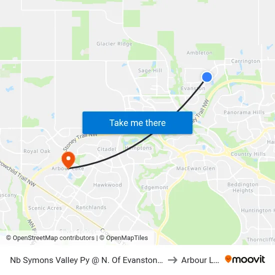 Nb Symons Valley Py @ N. Of Evanston Wy NW to Arbour Lake map