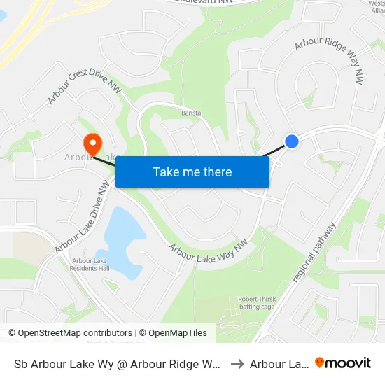 Sb Arbour Lake Wy @ Arbour Ridge Wy NW to Arbour Lake map