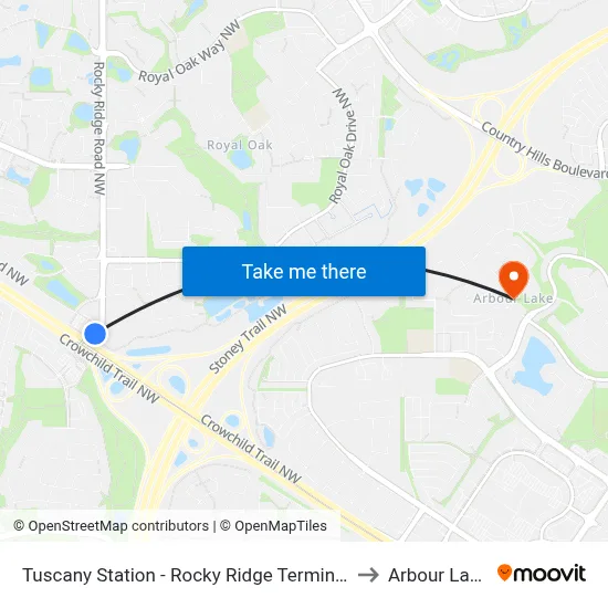 Tuscany Station - Rocky Ridge Terminal to Arbour Lake map