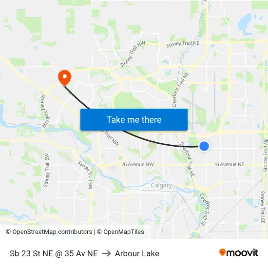 Sb 23 St NE @ 35 Av NE to Arbour Lake map