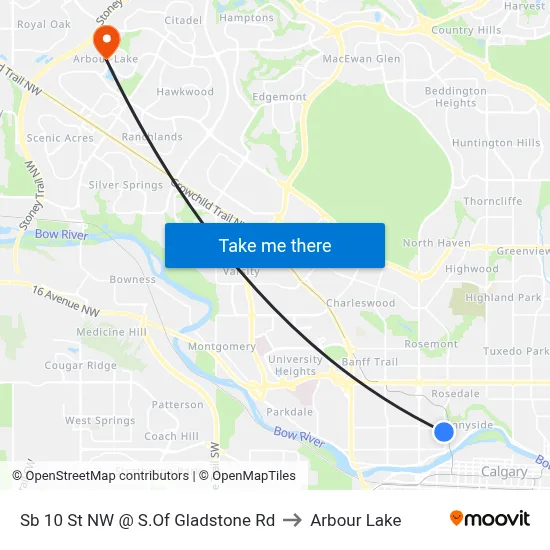 Sb 10 St NW @ S.Of Gladstone Rd to Arbour Lake map