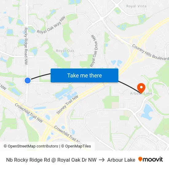 Nb Rocky Ridge Rd @ Royal Oak Dr NW to Arbour Lake map