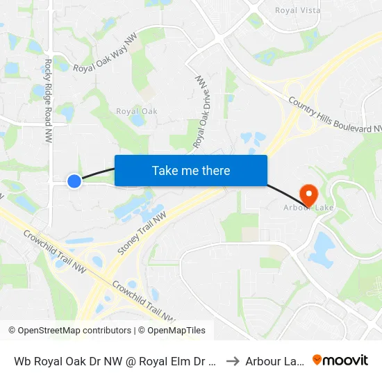 Wb Royal Oak Dr NW @ Royal Elm Dr NW to Arbour Lake map