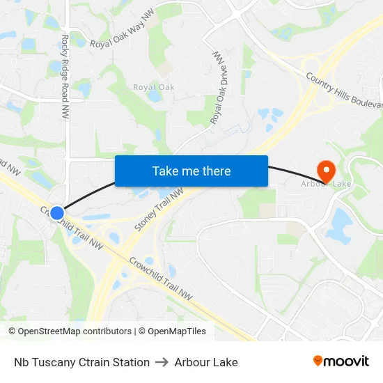 Nb Tuscany Ctrain Station to Arbour Lake map