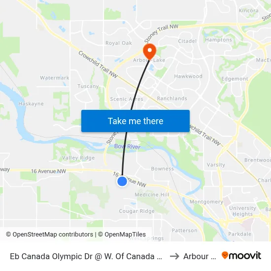Eb Canada Olympic Dr @ W. Of Canada Olympic Rd SW to Arbour Lake map