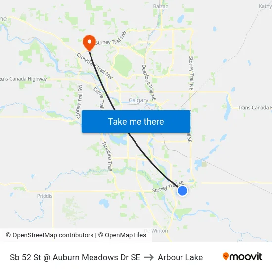 Sb 52 St @ Auburn Meadows Dr SE to Arbour Lake map