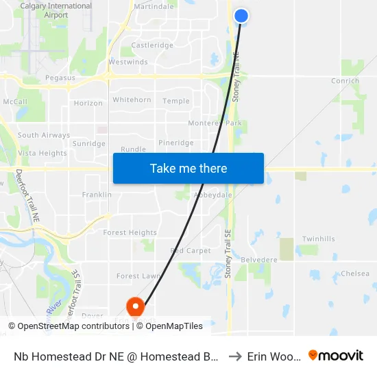 Nb Homestead Dr NE @ Homestead Bv NE to Erin Woods map