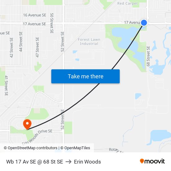 Wb 17 Av SE @ 68 St SE to Erin Woods map