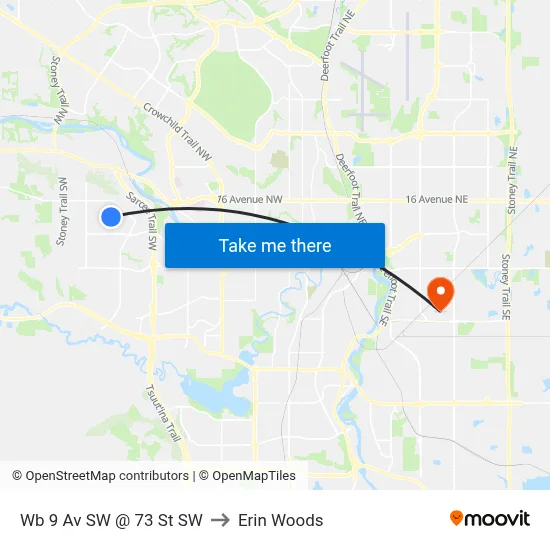 Wb 9 Av SW @ 73 St SW to Erin Woods map