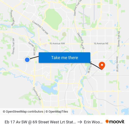 Eb 17 Av SW @ 69 Street West Lrt Station to Erin Woods map