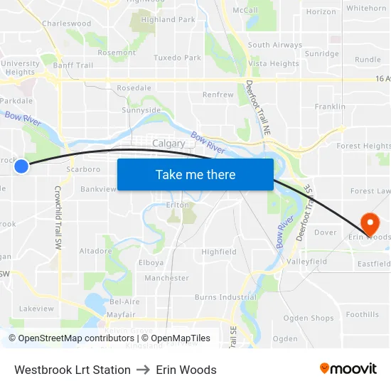 Westbrook Lrt Station to Erin Woods map