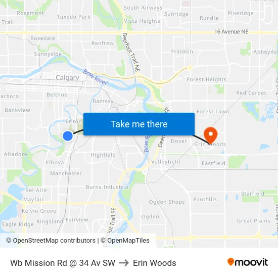 Wb Mission Rd @ 34 Av SW to Erin Woods map