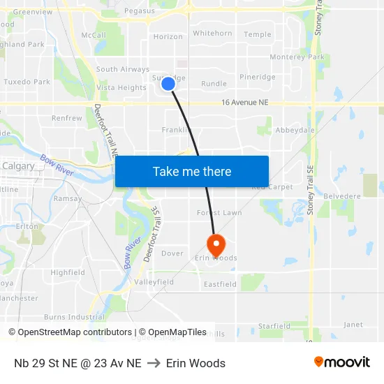 Nb 29 St NE @ 23 Av NE to Erin Woods map