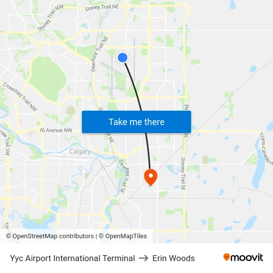 Yyc Airport International Terminal to Erin Woods map