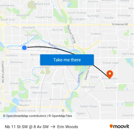 Nb 11 St SW @ 8 Av SW to Erin Woods map