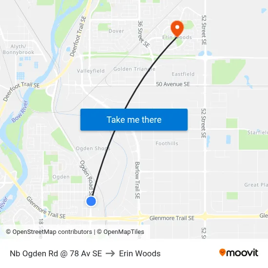 Nb Ogden Rd @ 78 Av SE to Erin Woods map