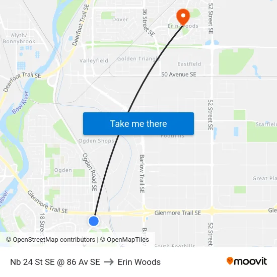 Nb 24 St SE @ 86 Av SE to Erin Woods map