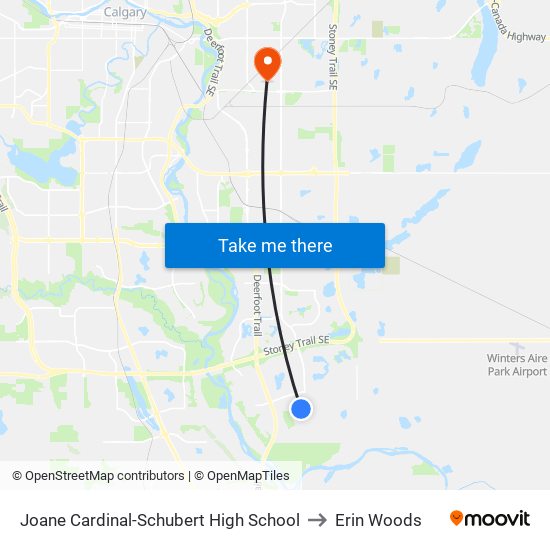 Joane Cardinal-Schubert High School to Erin Woods map