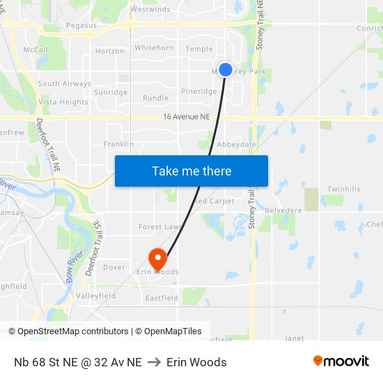 Nb 68 St NE @ 32 Av NE to Erin Woods map
