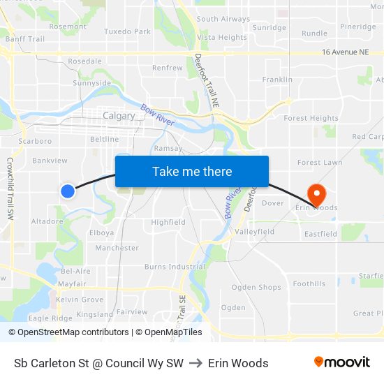 Sb Carleton St @ Council Wy SW to Erin Woods map