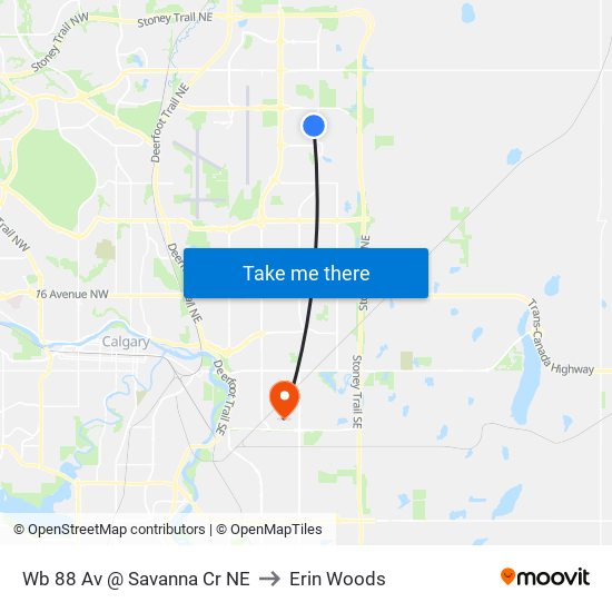 Wb 88 Av @ Savanna Cr NE to Erin Woods map
