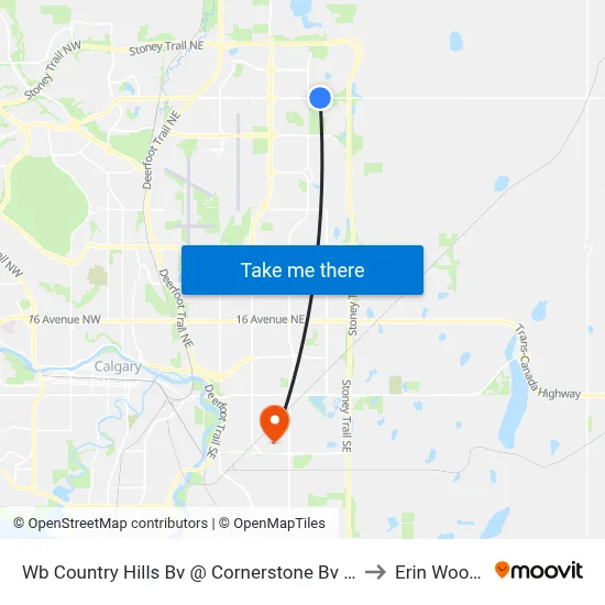 Wb Country Hills Bv @ Cornerstone Bv NE to Erin Woods map