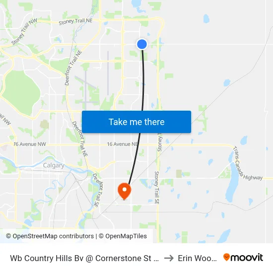 Wb Country Hills Bv @ Cornerstone St NE to Erin Woods map