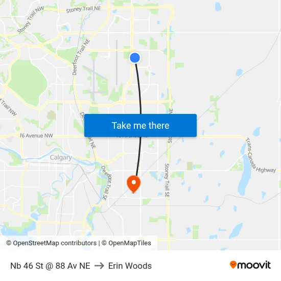 Nb 46 St @ 88 Av NE to Erin Woods map