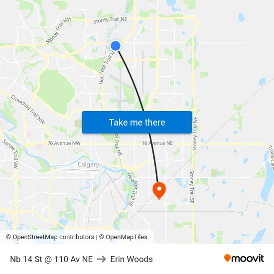 Nb 14 St @ 110 Av NE to Erin Woods map