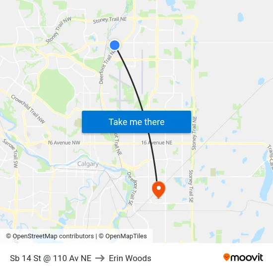 Sb 14 St @ 110 Av NE to Erin Woods map