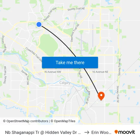Nb Shaganappi Tr @ Hidden Valley Dr NW to Erin Woods map