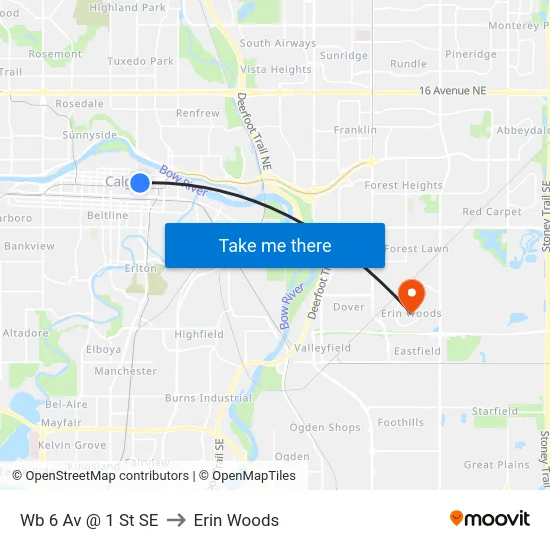 Wb 6 Av @ 1 St SE to Erin Woods map